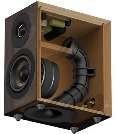 an open wooden box with speakers inside