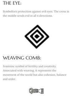 the eye symbol for weaving combs is shown in black and white, with an image of