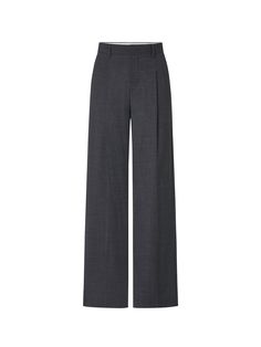 MO&Co. Women's Tailored Pleated Suit Pants Crafted from a wool blend, these straight-leg tailored pants have been designed to fall loosely over the body. The front pleats and back darts create a flattering silhouette, while the side slip pockets and back welt pockets make them functional. Features : - Regular fit, straight legs, full length- Concealed zip closure, front pleats- Wool blend materials Code: MBC3PAT010The back length of size M is 108cmMATERIALS & CARE Material: 94.7% Wool 5.3% Spand Woolen Trousers Women, Tailored Pants Outfit Women, Grey Office Pants, Wool Pants Outfit, Straight Pants Design, Suit Pants Outfit, Grey Suit Pants, Tailored Pants Outfit, Pants Png