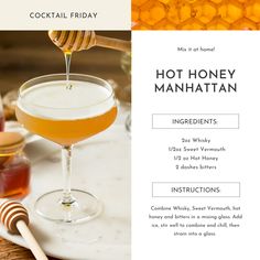 an advertisement for a cocktail with honey in it