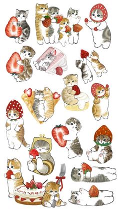 a bunch of cats that are in the shape of magnets on a white background