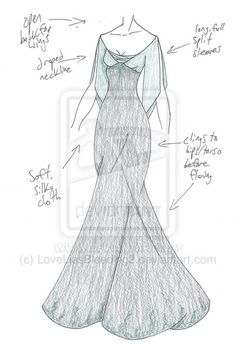 a drawing of a dress with measurements for the neckline and shoulders, as well as details