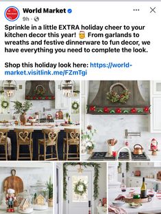 an instagram page with pictures of kitchen and dining room decor, including christmas wreaths