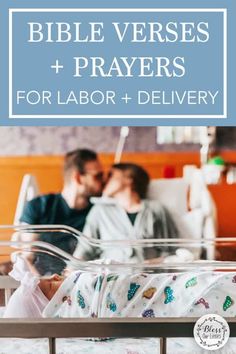 a baby laying in a crib with the words bible verses and prayers for labor