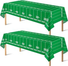 two green football field tablecloths with numbers on each side and the same height