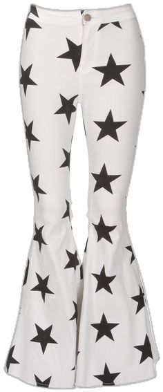 Lick it Up Star Print Flared Bell Bottoms - M / White