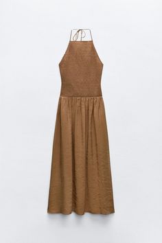 FLOWY HALTER DRESS - Brown | ZARA United States Brown Halter Dress, Zara Summer Dress, Zara Summer, Flowy Midi Dress, Dress Zara, Zara Dress, Crochet Shirt