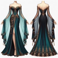 Masquerade Ideas Dresses, Dnd Ball Gown, Luxury Fantasy Medieval Dress For Festivals, Godess Outfits Design, Inara Firefly Outfits, Druid Outfit Design, Dragon Inspired Dress, Goddess Dress Drawing, Fancy Outfits Dresses