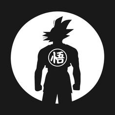 the silhouette of an anime character in front of a white circle