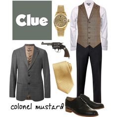 "Colonel Mustard 1 - Clue" by b-scottyer on Polyvore Clue Costume, Colonel Mustard, Birthday Themes For Adults, Detective Game, Cartoon Costumes