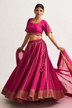 Rani pink flared lehenga set in, embellished in rich marori and zardozi work. Paired with an organza dupatta.
Components:3
Embroidery
Neckline:U-neck
Sleeve Length:Half
Fabric:Chanderi Silk
Color:Pink
All-over butti spread embroidery Tassel tie-up back blouse - Aza Fashions Transitional Pink Raw Silk Pre-draped Saree, Transitional Pink Raw Silk Lehenga, Pink Sets With Dori Work For Transitional Season, Transitional Pink Raw Silk Choli, Festive Pink Chanderi Choli, Transitional Pink Sets With Dori Work, Designer Pink Chanderi Lehenga, Pink Chanderi Choli With Gota Work, Pink Chanderi Lehenga For Designer Wear