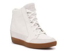 SOREL Out N About Wedge Sneaker - Women's - Free Shipping | DSW Casual White Wedge Boots With Round Toe, Casual White Round Toe Wedge Boots, Casual White Wedge Boots For Spring, White High-top Wedge Boots For Spring, White Synthetic Wedge Heel Boots, Cozy Slippers Boots, Sorel Out N About, Athleisure Sneakers, Outdoor Boots