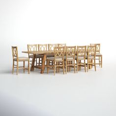 a group of wooden chairs sitting next to each other on top of a white floor