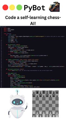 an image of a computer screen with the text, code a self - learning chess