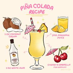 a poster with different types of cocktails and ingredients to make it into a drink