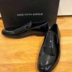 Saks Fifth Avenue Men’s Monaco Patent Slip On Tuxedo Shoe. Brand New. Sleek Black Plain Toe Dress Shoes, Classic Black Party Loafers, Formal Low-top Patent Leather Dress Shoes, Classic Slip-on Dress Shoes For Party, Black Low-top Dress Shoes For Formal Occasions, Sleek Black Dress Shoes For Party, Tuxedo Shoes, Patent Shoes, Saks Fifth Avenue