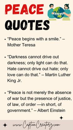 a poster with the words peace quotes written on it