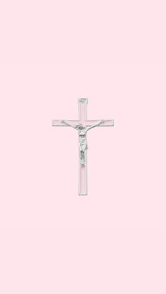 a white cross on a pink background