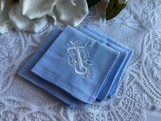 Your choice of monogram/s embroidered on 4 Light Blue 100% cotton Handkerchiefs. This listing is for 4 personalized handkerchiefs, perfect for the guy in your life. These handkerchiefs are made with soft 100% cotton. Each soft to the touch handkerchief measures about 15" x 15". When ordering please let me know the following: -Initial/s >please note - only one letter per handkerchief fits because of the size of this font. However you may choose a different letter for each handkerchief.< -Thread C Classic Blue Cotton Handkerchiefs, Blue Cotton Handkerchiefs For Wedding, Blue Handkerchief, Personalized Handkerchiefs, Embroidered Handkerchief, Embroidered Initials, S Monogram, Gift Accessories, Groomsman Gifts