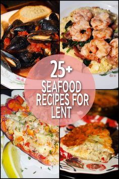 seafood dishes with text overlay that reads 25 seafood recipes for lent