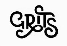 the word grits written in black ink on a white background with an ornate design