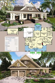 two story house plans with an open floor plan and three car garages in the front