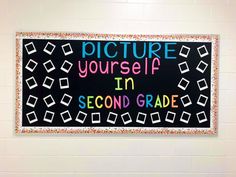 a blackboard that says picture yourself in second grade on the side of a wall