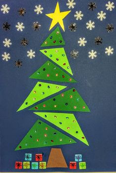 a christmas tree made out of construction paper