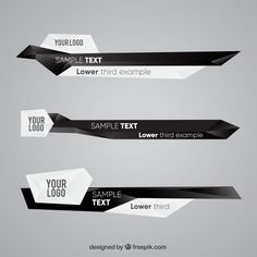 three black and white banners with the text your logo on each one, in different styles