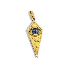 "Gold Starry Eye Pendant. This beautiful unique pendant can be made in solid 18k gold and silver gold plated. This piece is solid, chunky and heavy. If you love eye jewelry and unique pieces you will fall in love with this one. For the plating we use a thick 5 micron coat of 23k gold. The usual is 2 microns or less for gold plated pieces, so with the proper care this piece will last a long time. MEASURES Tall: 1.49\" / 3.8cm (without the bail) Wide: 0.59\" / 1.5cm (in the widest part) COLOR: Ple Unique Gold Star-shaped Jewelry, Unique Gold Star Shaped Jewelry, Luxury Triangle Jewelry For Gifts, Diamond Evil Eye, Eye Pendant, Evil Eye Pendant, Unique Pendant, Eye Jewelry, Gold And Silver