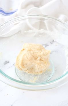 a piece of bread in a glass bowl