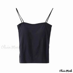 Olivia Mark - Solid Color Camisole with Non-removable Chest Pad, No Steel Ring, Fine Strap, Slim-Fit Undershirt with Bust Support Padded Bralette, Strappy Tank Tops, Fitted Turtleneck, Spaghetti Strap Tank Top, Crop Top And Shorts, Black Bralette, Ribbed Knit Sweater, Long Sleeve Bodycon, Vest Top