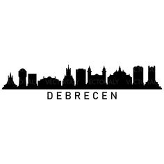 a black and white city skyline with the name debrecen