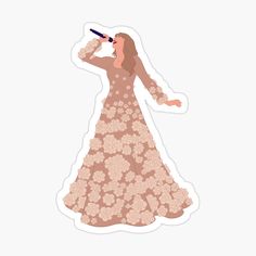 a woman in a long dress singing into a microphone sticker on a white background