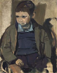 a painting of a boy sitting in a chair