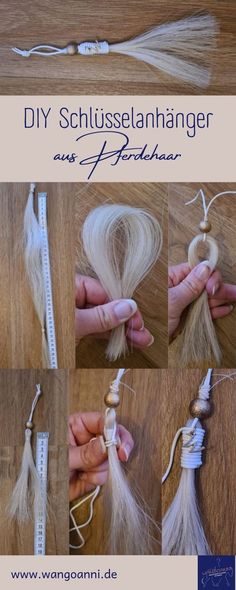 Achso, du musst dieses DIY natürlich nicht zwingend an deinen Schlüssel hängen. Wie wäre es damit, dass du es an das Halfter oder die Trense deines Pferdes hängst? Das sieht sicher auch ganz toll aus! Horse Hair Diy Crafts, Horse Hair Crafts Diy, Easy Macrame Necklace Diy, Diy Horse Gifts Ideas, Horse Crafts Diy, Horse Hair Keepsakes Diy, Diy Horse Hair Keychain, Horse Necklace Diy, Horse Remembrance