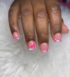 Baddie Dip Powder Nails, Nails Acrylic Kids Short, Cute Summer Nails Short Square, Short French Tip Acrylic Nails Valentines, Short Pink Set Nails, Cute Short Acrylic Nails Square Pink With Design, Valentines Day Nails For Kids, Birthday Nails Natural Nail, Valentines Day Nails Shorties