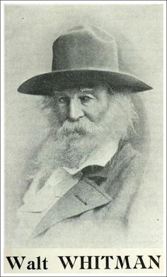 an old black and white photo of a man wearing a hat with the words wattt whitman on it