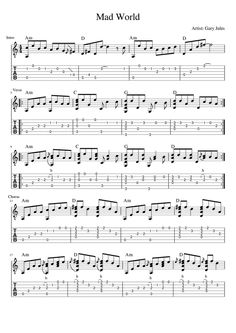 mad world guitar tab with notes