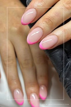 pink french tip nails designs Almond Nails Pink, Pink French Nails