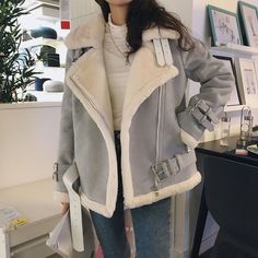 Winter Faux Fur Loose Cotton Warm on Storenvy Women Winter Fashion, Glam Life, Suede Shorts, Thick Coat, Casual Outwear, Wool Coat Women, Pin Pin, Outwear Jackets, Faux Leather Jacket