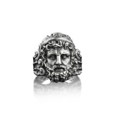 Poseidon Sea God Greek Mythology Ring, Ancient Goddess Ring in Oxidized Sterling Silver, Fantasy Ring For Husband, Cool Ring For Best Friend This lovely Greek God Poseidon ring is perfect for daily wear. It is crafted from fine 925K silver and has the most intricate details that are sure to catch the eye of anyone who sees it. Handcrafted with love and joy, this ring will be with you for years to come, possibly even taking its place as a family heirloom for generations to come! With its detailed God Greek Mythology, Goddess Ring, Sea God, Cool Ring, Fantasy Ring, Ancient Goddesses, Head Ring, Greek God, Greek Goddess