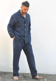 "SIZES & DESCRIPTIONS Linen pajamas for men made in 100% European organic washed linen medium weight .These pajamas are the perfect gift for the person you love. It has a loose and comfortable cut. It is made to order in a traditional and sustainable way so as not to harm the environment. *classic shirt with coconut buttons. *Outside pocket. *Short sleeve. *loose cut *Linen pants loose fit. *Elastic waistband with drawstring . *inside pockets. *coconut button opening You can choose your size Men Lounge Wear, Pajama Set Men, Linen Lounge Wear, Men Pyjamas, Lounge Wear Men, Pajamas Men, Towel Clothes, Men Pajamas, Men's Loungewear