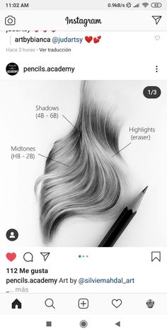 an instagram page with long hair on it