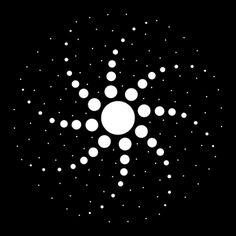 an abstract black and white background with circles in the center, surrounded by smaller dots