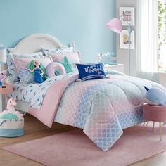 At Home Finley Comforter, Twin, 20.1"L X 5.1"H X 20.1"W, Polyester Pillowfort Target Kids Rooms Unicorn, Little Mermaid Bedroom Walmart, Purple And Teal Mermaid Bedroom, Toddler Mermaid Bedding, Mermaid Themed Bed, Mermaid Themed Bedroom, Girls Blue Bedroom, Mermaid Bedroom, Pink Girl Room