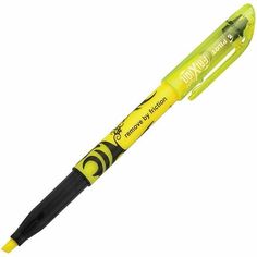 a yellow and black pen on a white background