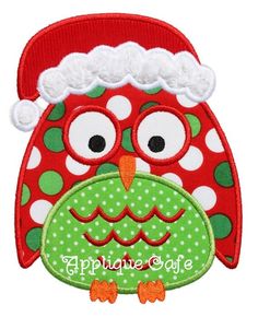 an applique owl wearing a santa hat