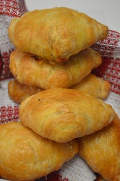 several croissants stacked on top of each other