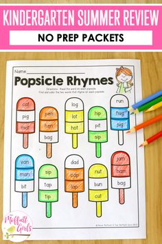 a printable popsicle rhymes for summer with the text, no prep packets